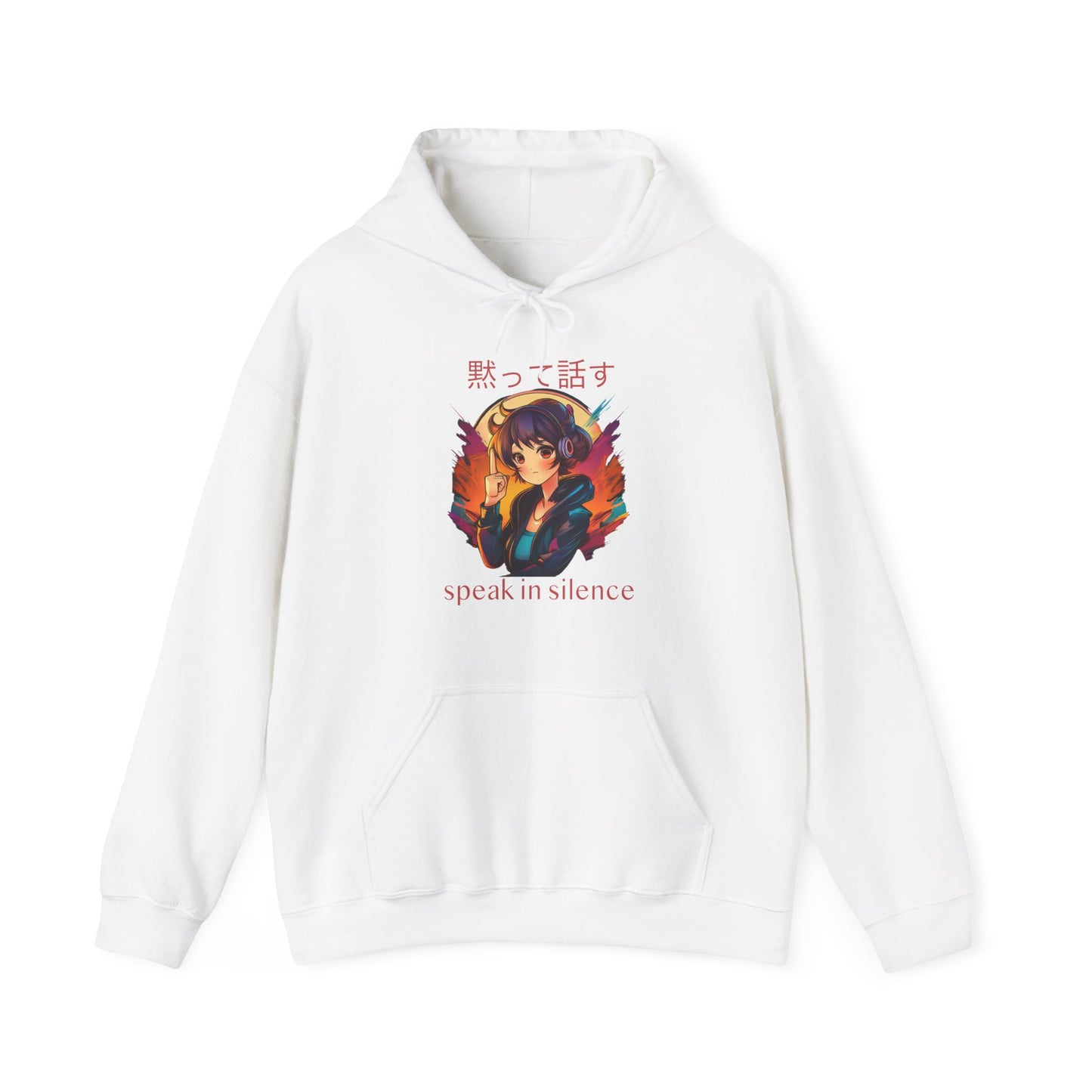 Anime Girl with 'SPEAK IN SILENCE' Japanese & English Text Hoodie (CA)