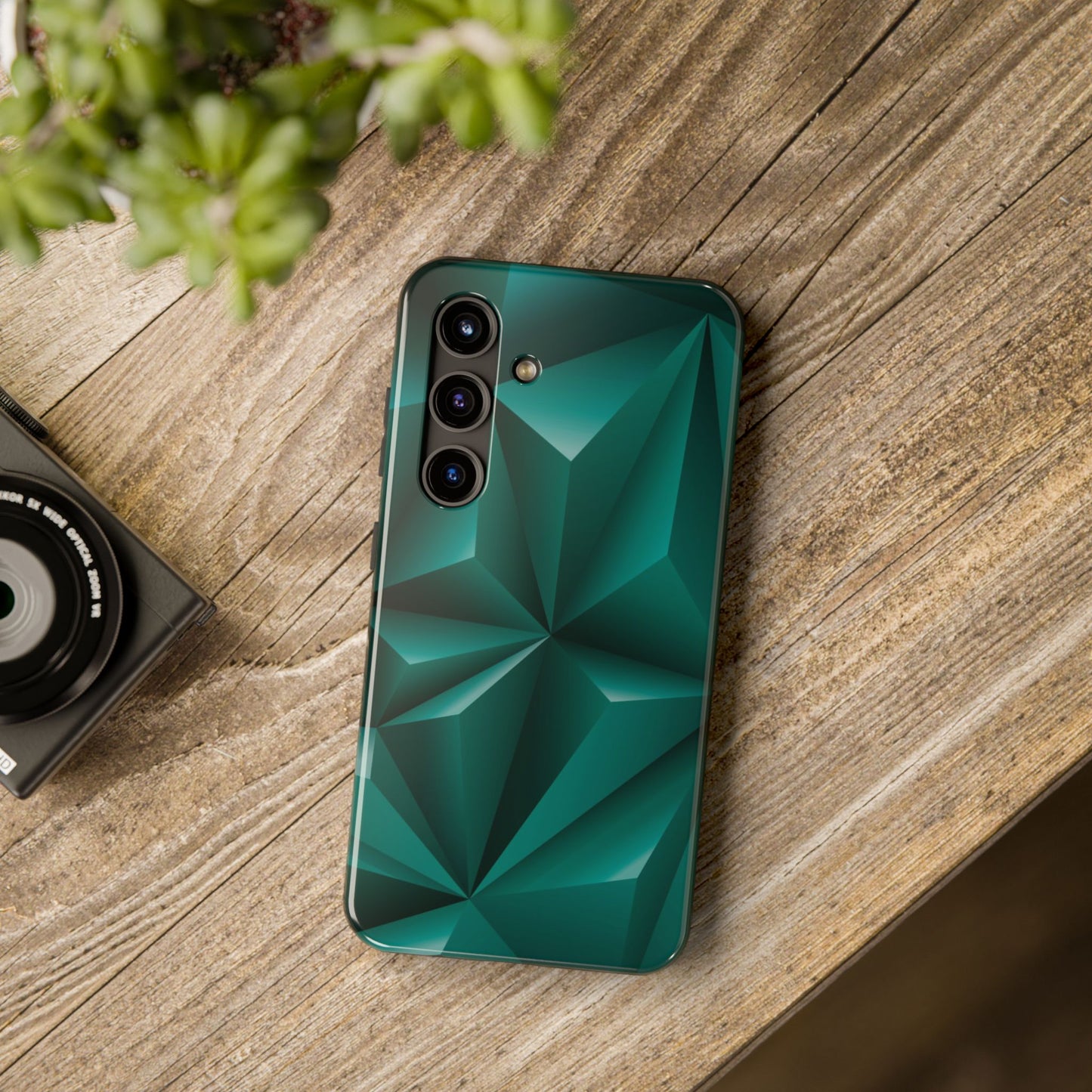 Deep Sea Green 3D Geometric Triangle Pattern - Tough Phone Case