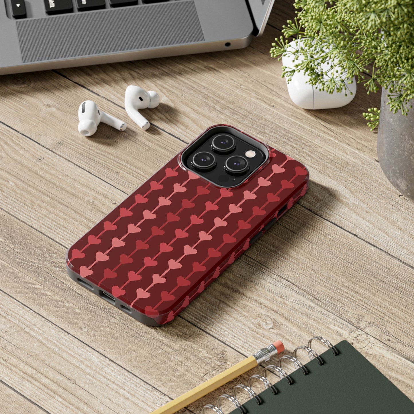 Red Heart Line Floral Ornament Seamless Pattern - Tough Phone Case