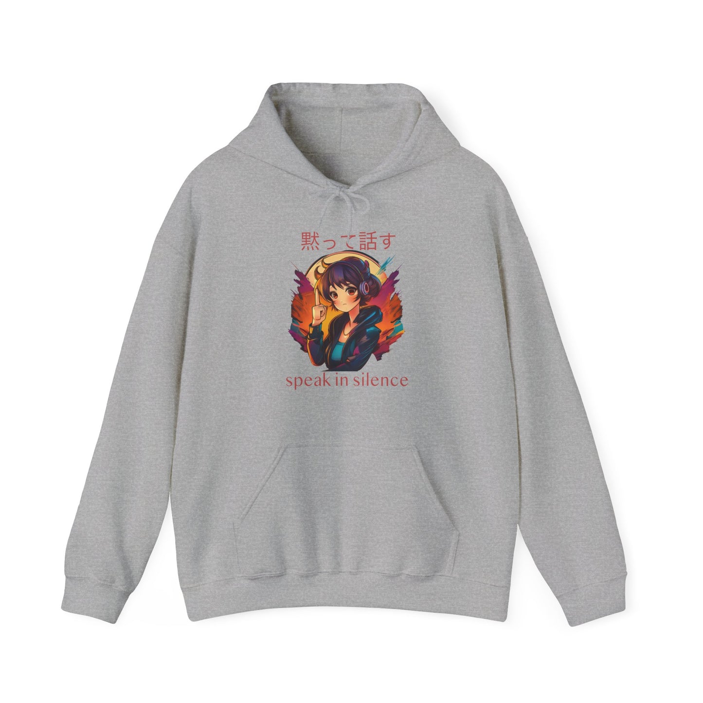 Anime Girl with 'SPEAK IN SILENCE' Japanese & English Text Hoodie (CA)