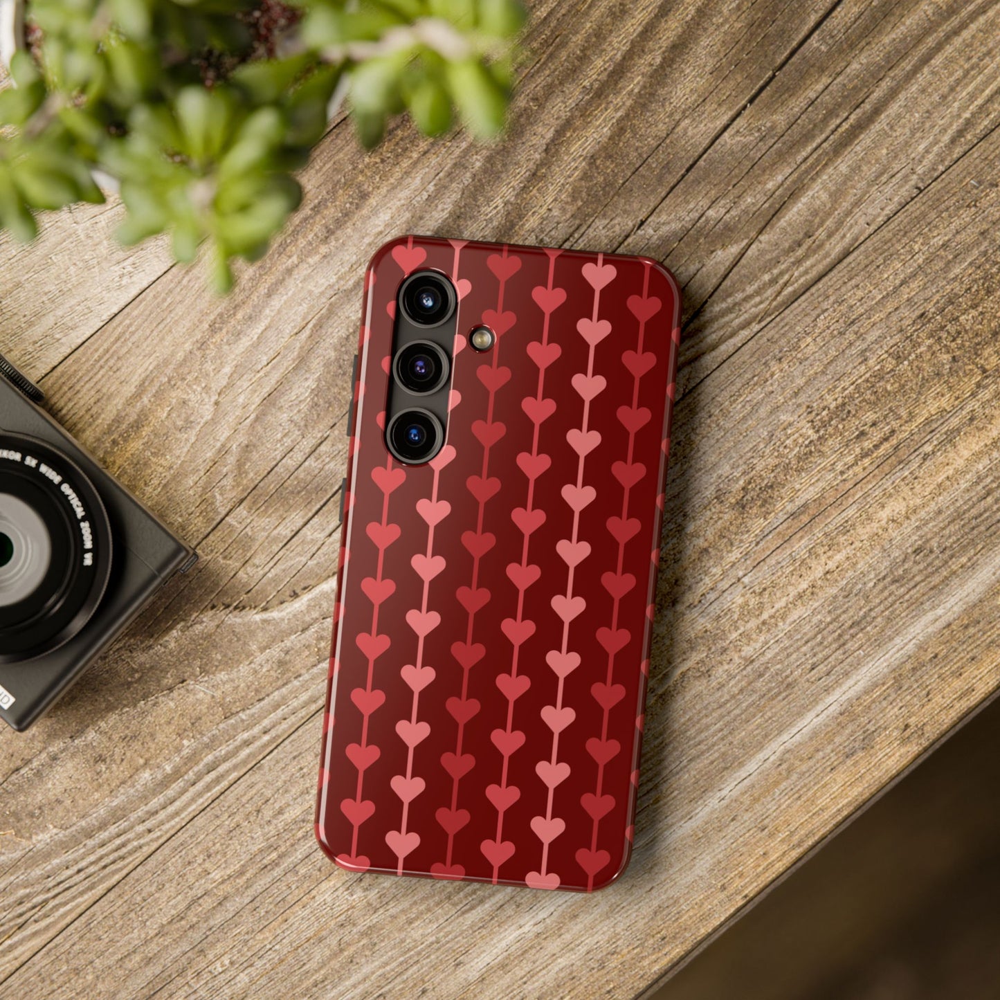 Red Heart Line Floral Ornament Seamless Pattern - Tough Phone Case