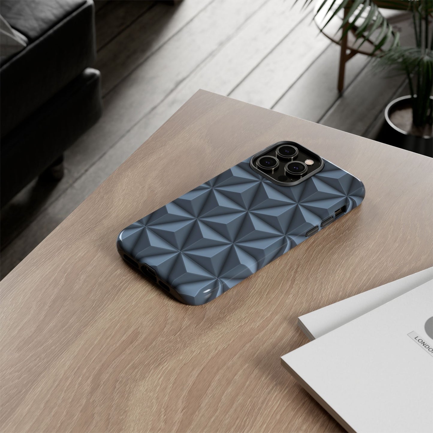 Steel Blue 3D Geometric Triangle Pattern - Tough Phone Case