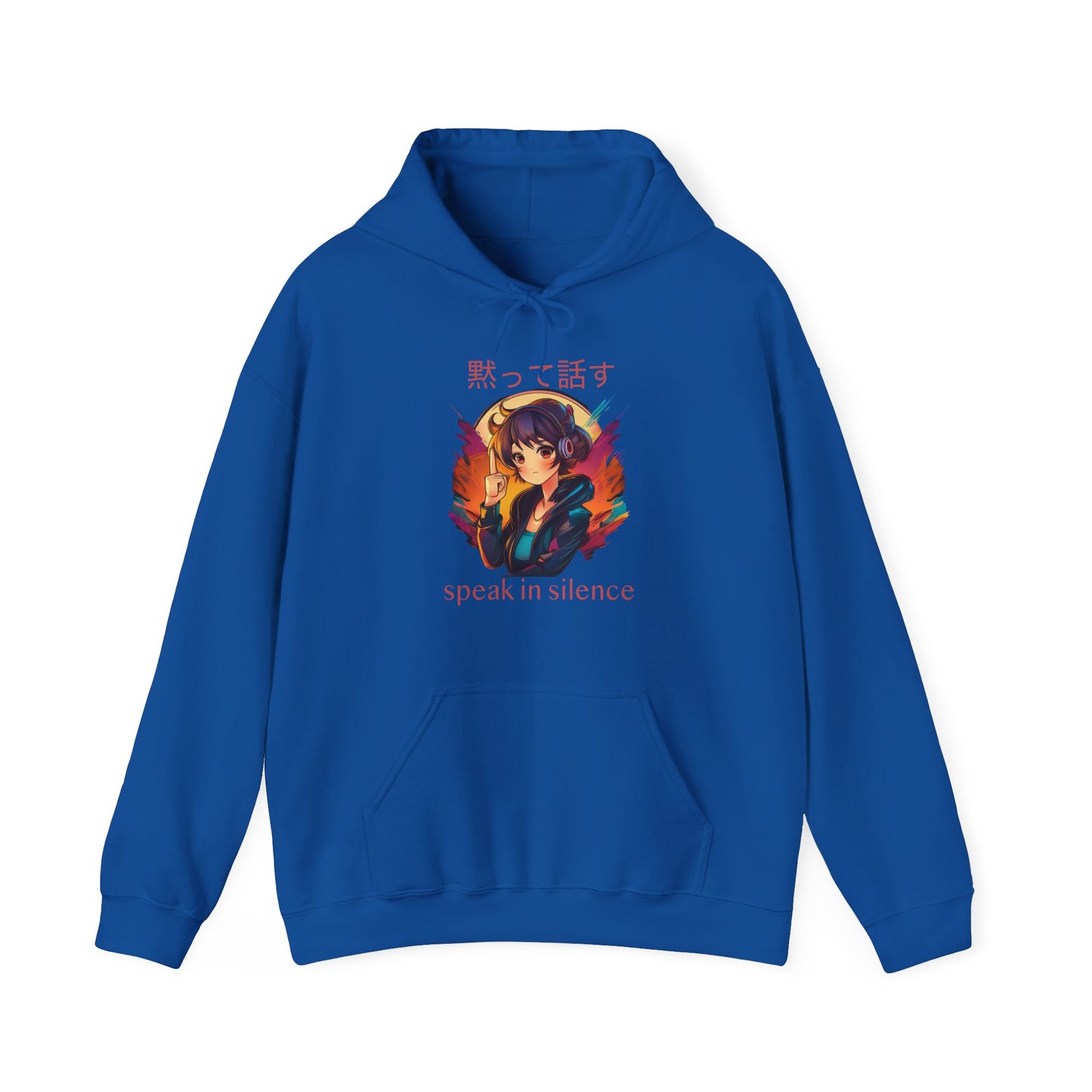 Anime Girl with 'SPEAK IN SILENCE' Japanese & English Text Hoodie (CA)