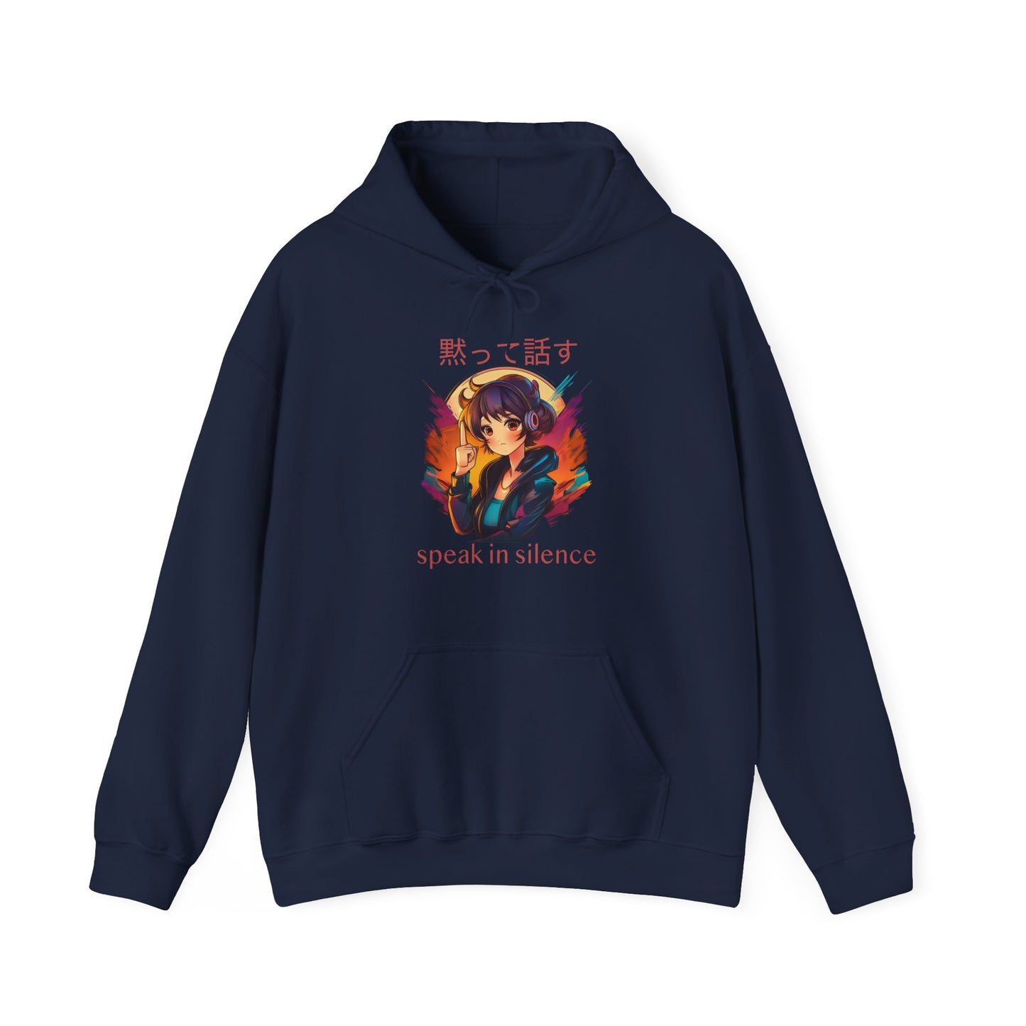 Anime Girl with 'SPEAK IN SILENCE' Japanese & English Text Hoodie (CA)