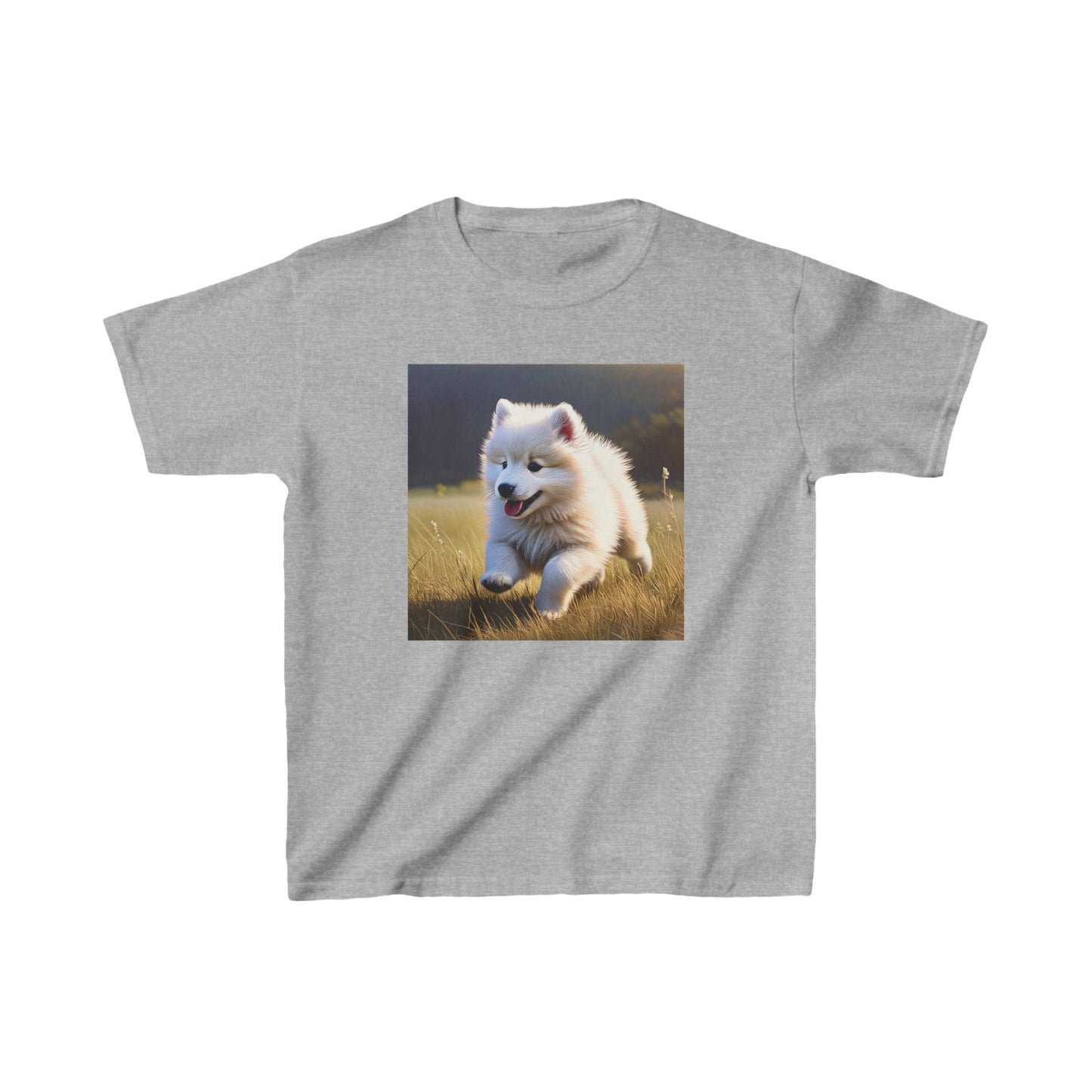 Kids Tee - Cute Samoyed Puppy Running on the Field